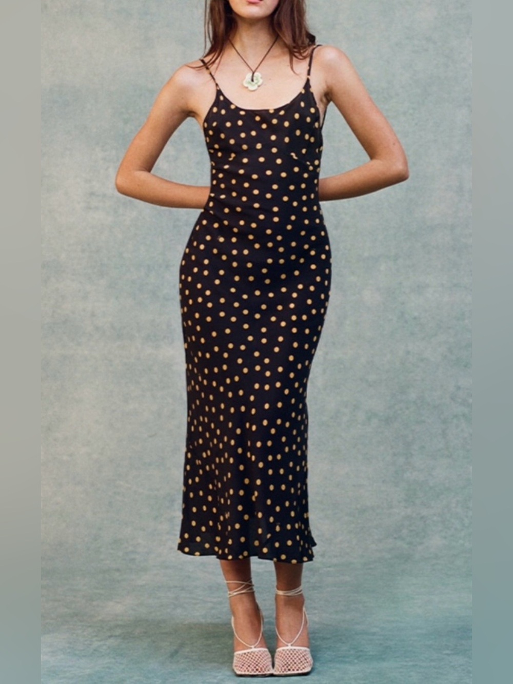 Realisation Par Iggy Slip Dress Silk Polka Dot Bias Cut Midi M Carolyn Bessette